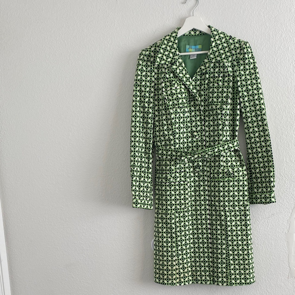 Beth Bowley Green Mosaic Patterned Trench Coat